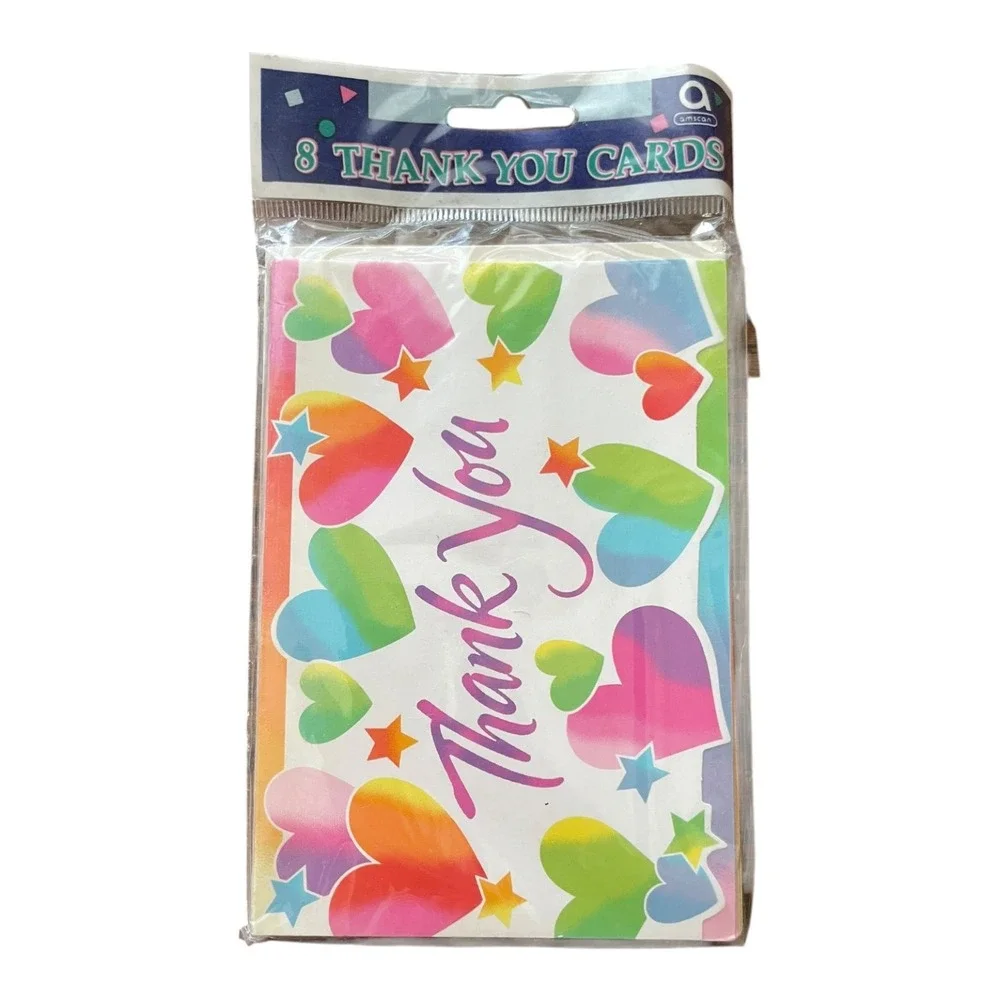 Amscan Rainbow Hearts Thank You Cards & Envelopes No Sentiment Blank Inside 8pk